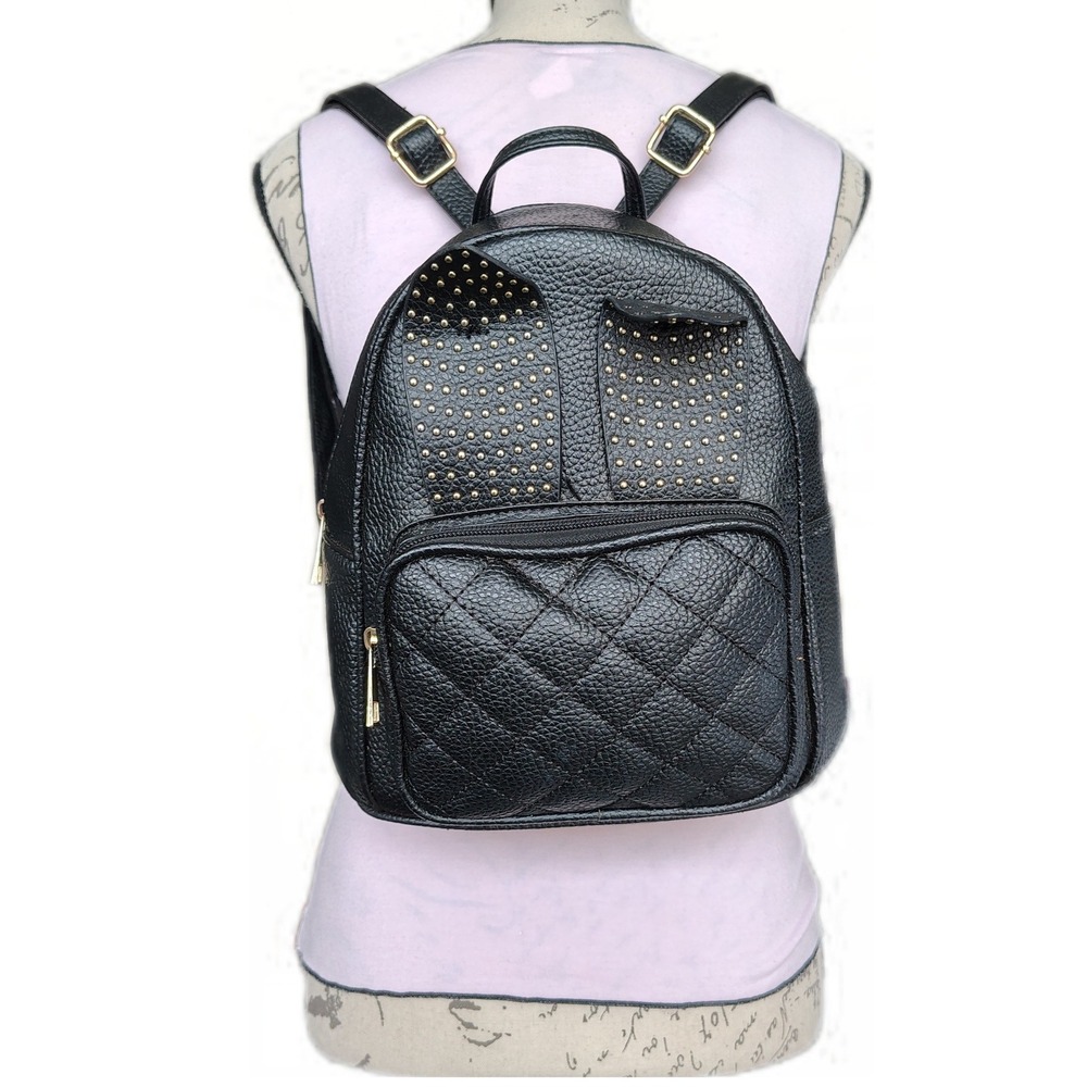 Black Bunny Ears Mini Backpack Purse Bag Faux Leather Studded Quilted Whimsygoth